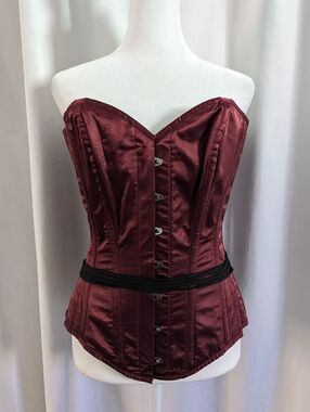 Corset Story Burgundy Matt Satin Longline Waist Taming Overbust Corset Size 28
